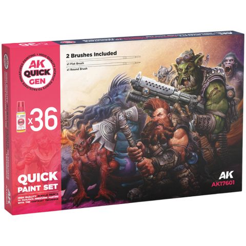Набор красок AK Interactive Quick Gen: Quick Paint Set 36 Quick Gen Colors (+ 2 Brushes)