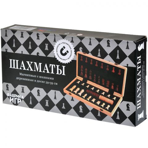 Шахматы магнитные с шашками в доске (390x390x25)