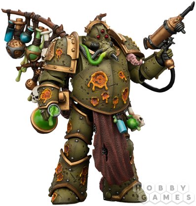 Фигурка JoyToy. Warhammer 40,000: Death Guard Biologus Putrifier with Injector Pistol and Hyper Blight Grenade фото 4