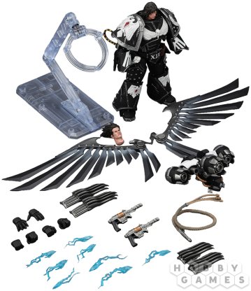 Фигурка JoyToy. Warhammer 30,000: Raven Guard Corvus Corax, Primarch of the XIX Legion with artificer-crafted lightning talons, archaeotech pistols and whip фото 6