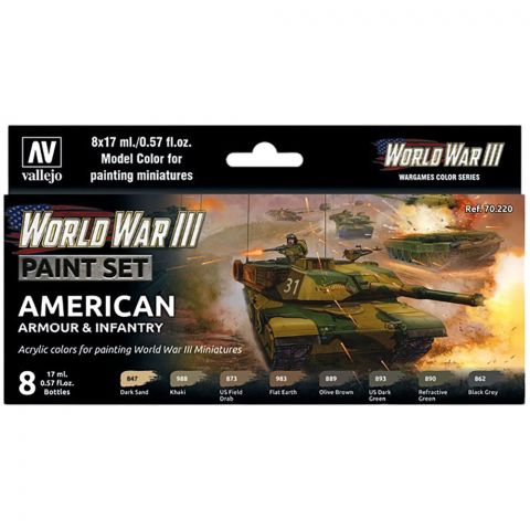 Набор красок Vallejo Model Color: WWIII American Armour & Infantry 70.220
