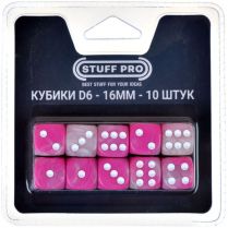 Набор нефритовых кубиков D6 Stuff Pro, 10 шт. (16 мм, белые с розовым)