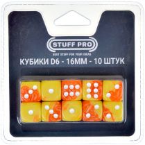 Набор нефритовых кубиков D6 Stuff Pro, 10 шт. (16 мм, желтые с оранжевым)