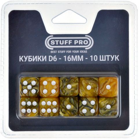 Набор нефритовых кубиков D6 Stuff Pro, 10 шт. (16 мм, желтые с черным)