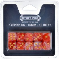 Набор нефритовых кубиков D6 Stuff Pro, 10 шт. (16 мм, красные с белым)