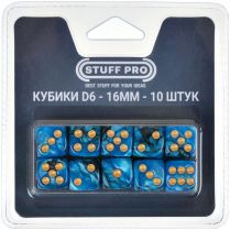 Набор нефритовых кубиков D6 Stuff Pro, 10 шт. (16 мм, синие с чёрным)