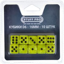 Набор нефритовых кубиков D6 Stuff Pro, 10 шт. (16 мм, желтые)