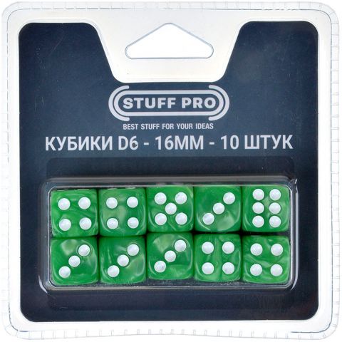 Набор нефритовых кубиков D6 Stuff Pro, 10 шт. (16 мм, зеленые)