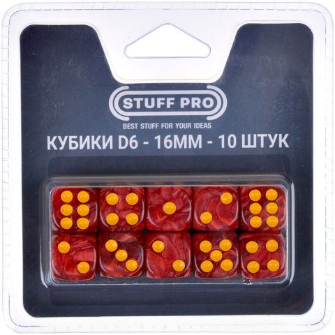 Набор нефритовых кубиков D6 Stuff Pro, 10 шт. (16 мм, красные)