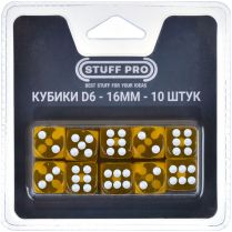 Набор прозрачных кубиков D6 Stuff Pro, 10 шт. (16 мм, жёлтые)