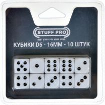 Набор стандартных кубиков D6 Stuff Pro, 10 шт. (16 мм, белые)