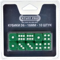 Набор стандартных кубиков D6 Stuff Pro, 10 шт. (16 мм, зелёные)
